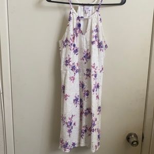 Lavender floral dress.